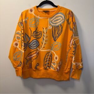 J.NNA‎ Women’s Orange Floral Leaf Graphic Crewneck Sweatshirt Sz S